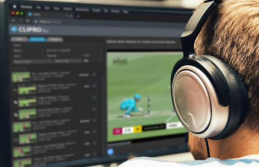 Video editor working on cricket content using the WSC Sports platform.