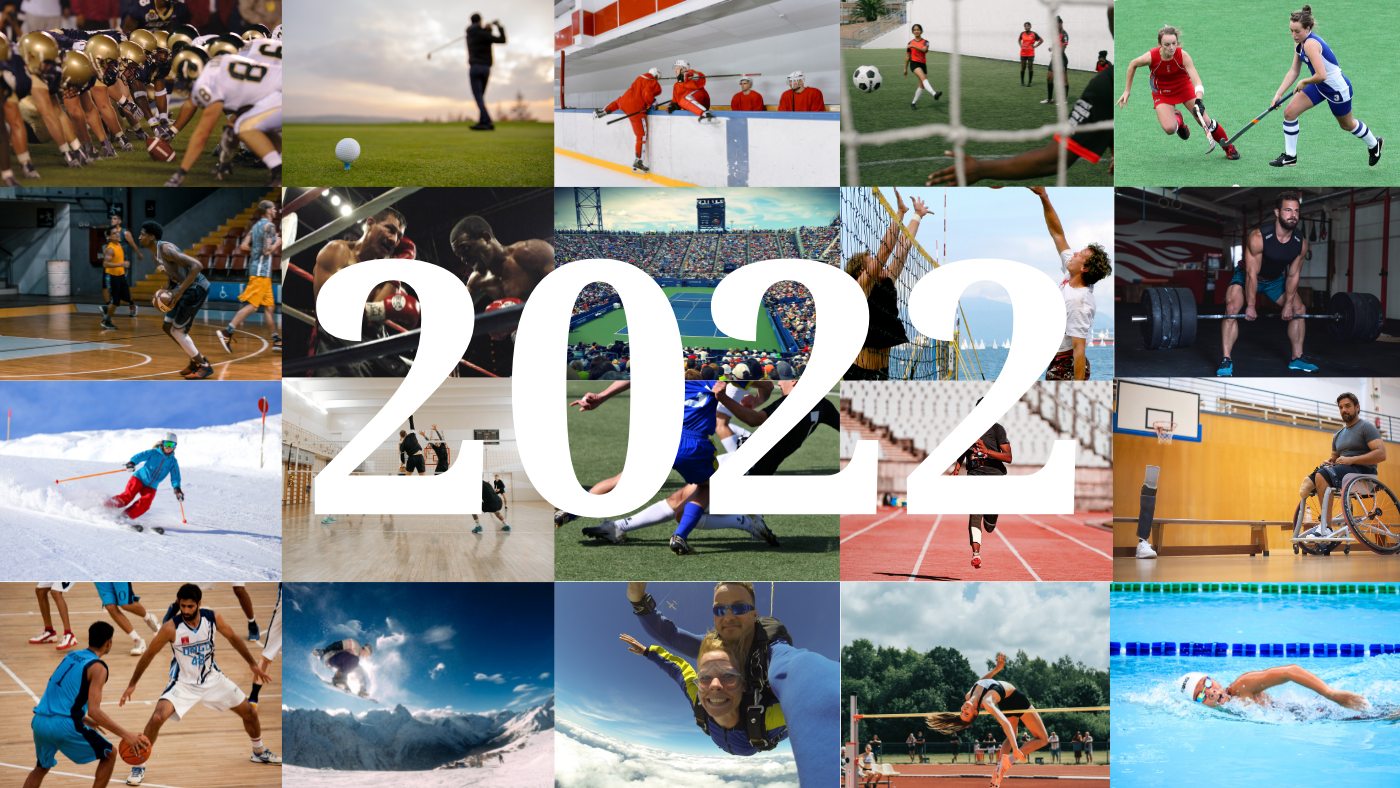 Collage of different sports with the year 2022 written in the center.