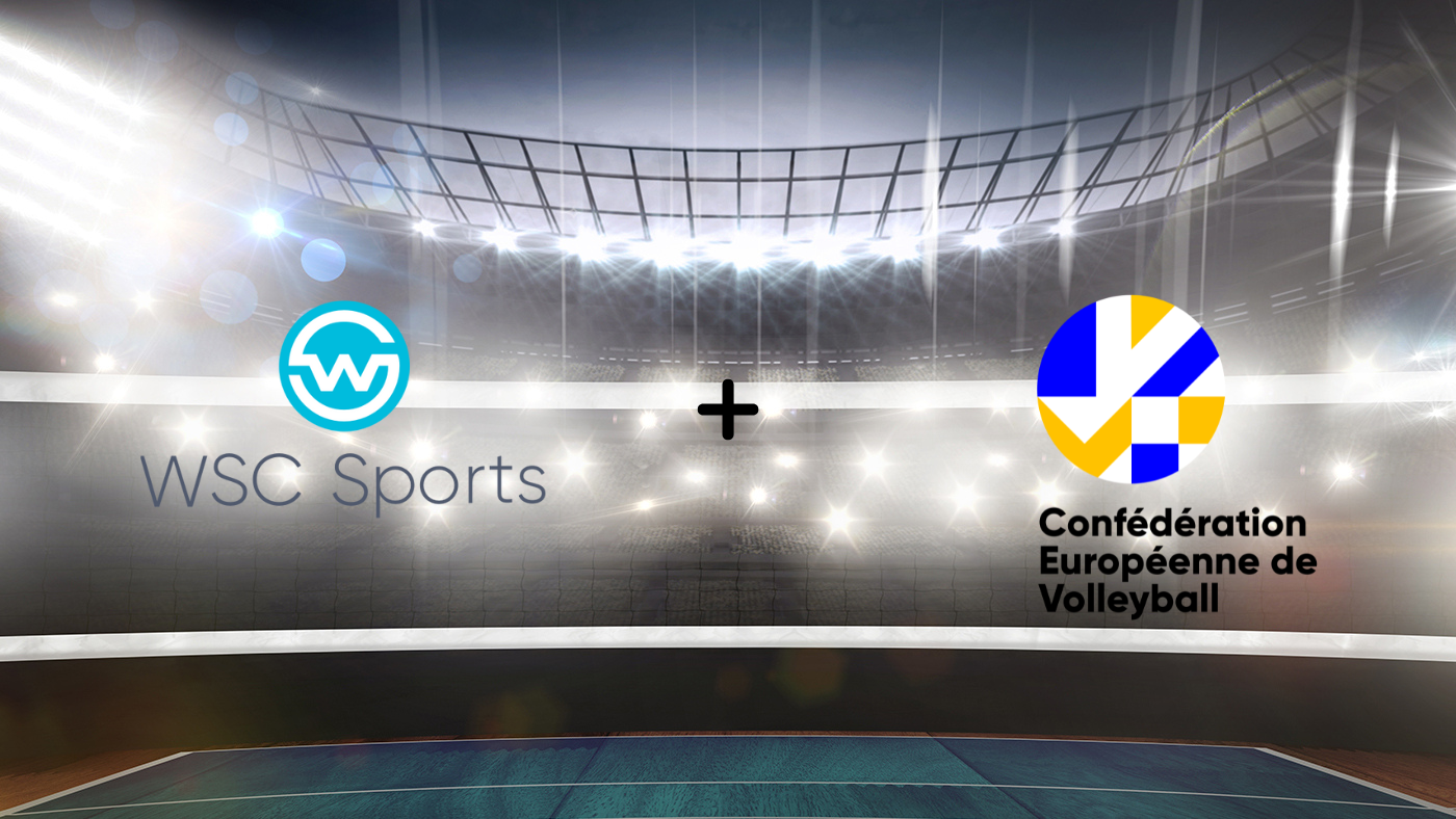 WSC Sports and CEV logo against backdrop of volleyball court.