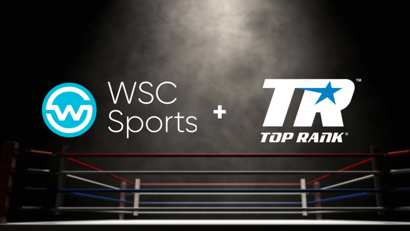 WSC Sports and Top Rank logos against a background of a boxing ring.