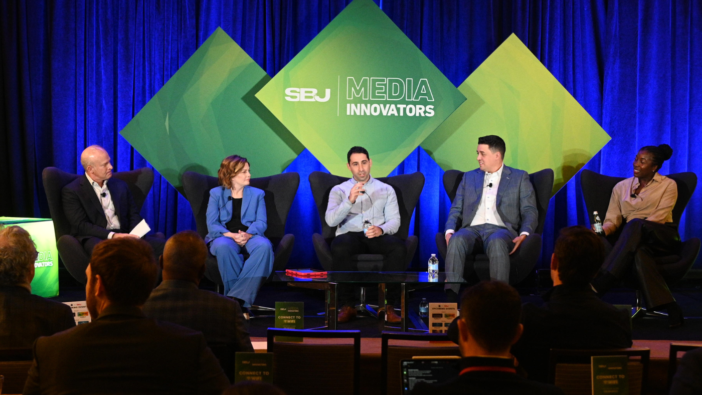 Representatives from Amazon, ESPN, WWE, and WSC Sports on the "Unique Perspectives on Delivering Content" panel at Sports Business Journal's Media Innovators conference.