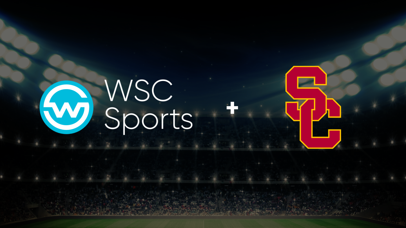The WSC Sports and USC logos against the background of a dark stadium.