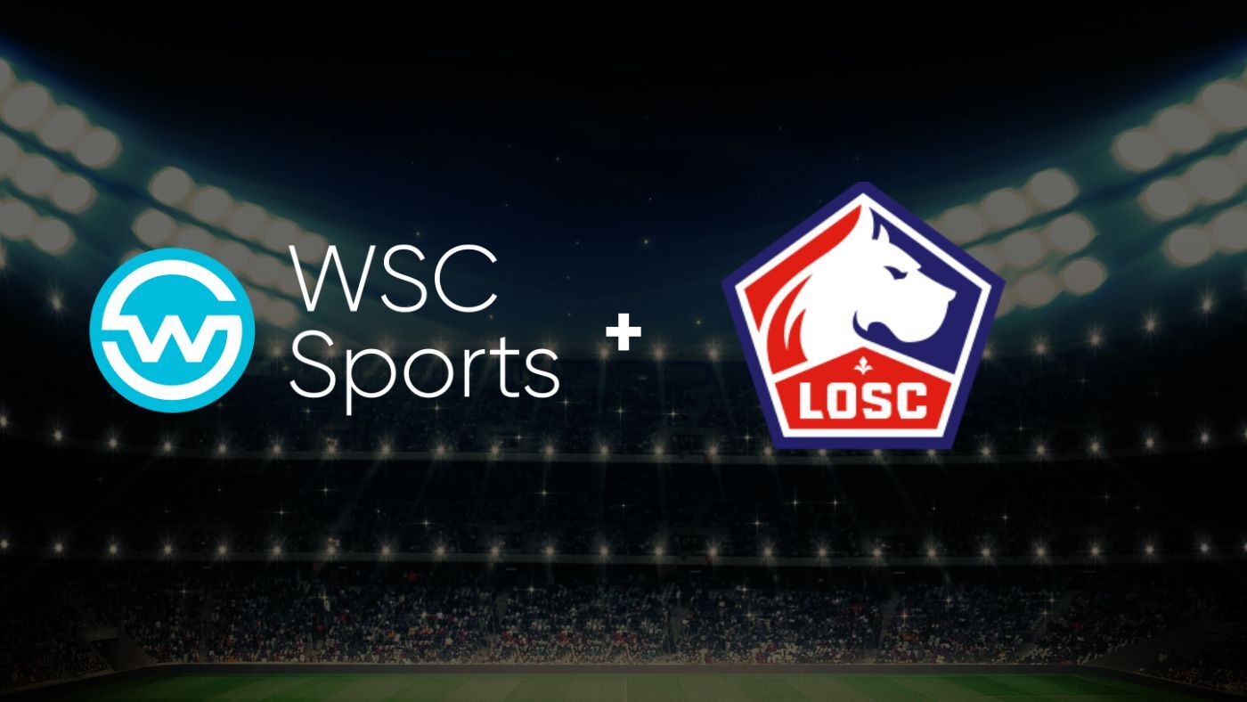 Logos of WSC Sports and Lille transposed against a black stadium background.