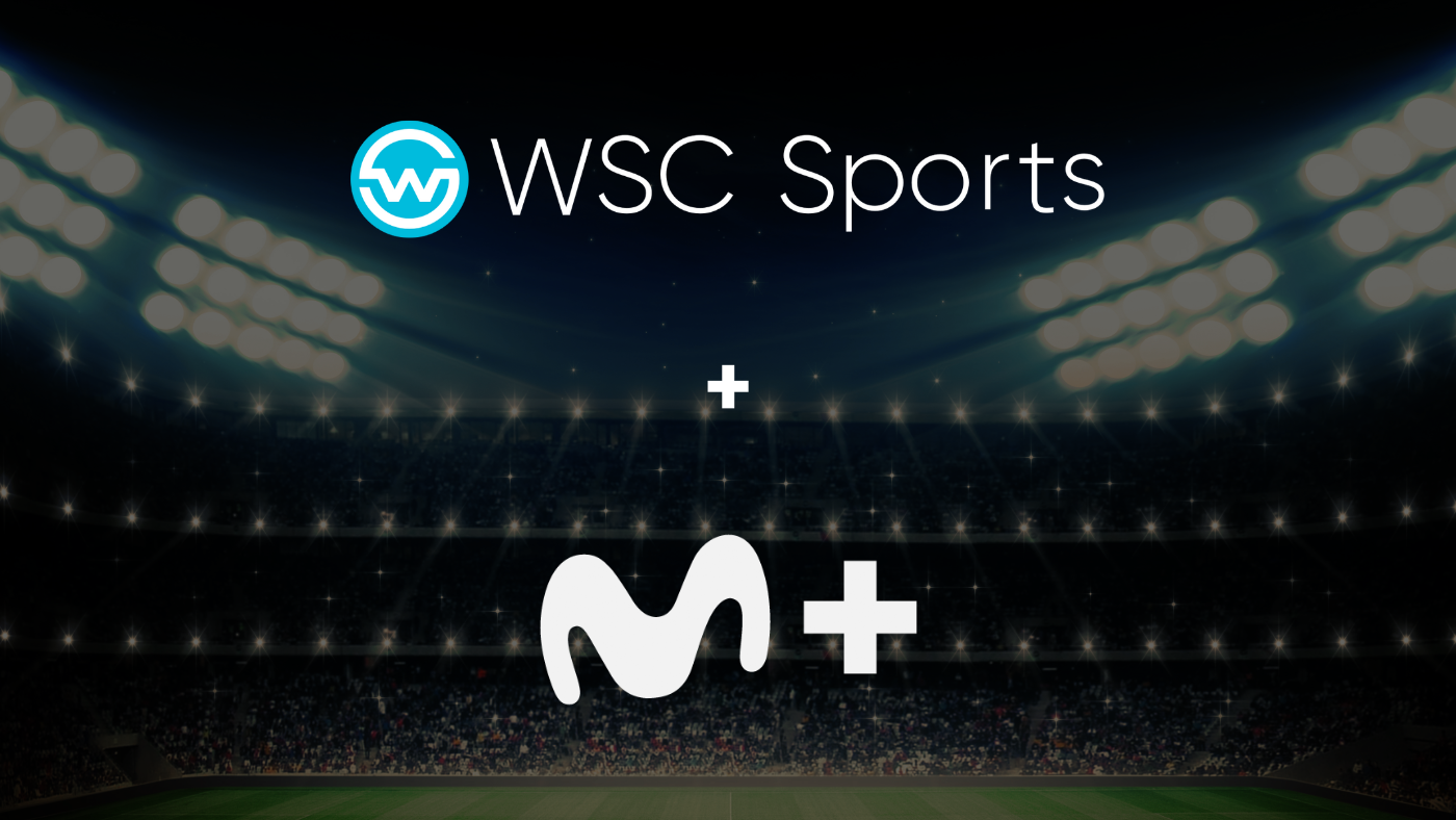 WSC Sports and Movistar Plus logos transposed against a black background with stadium lights.
