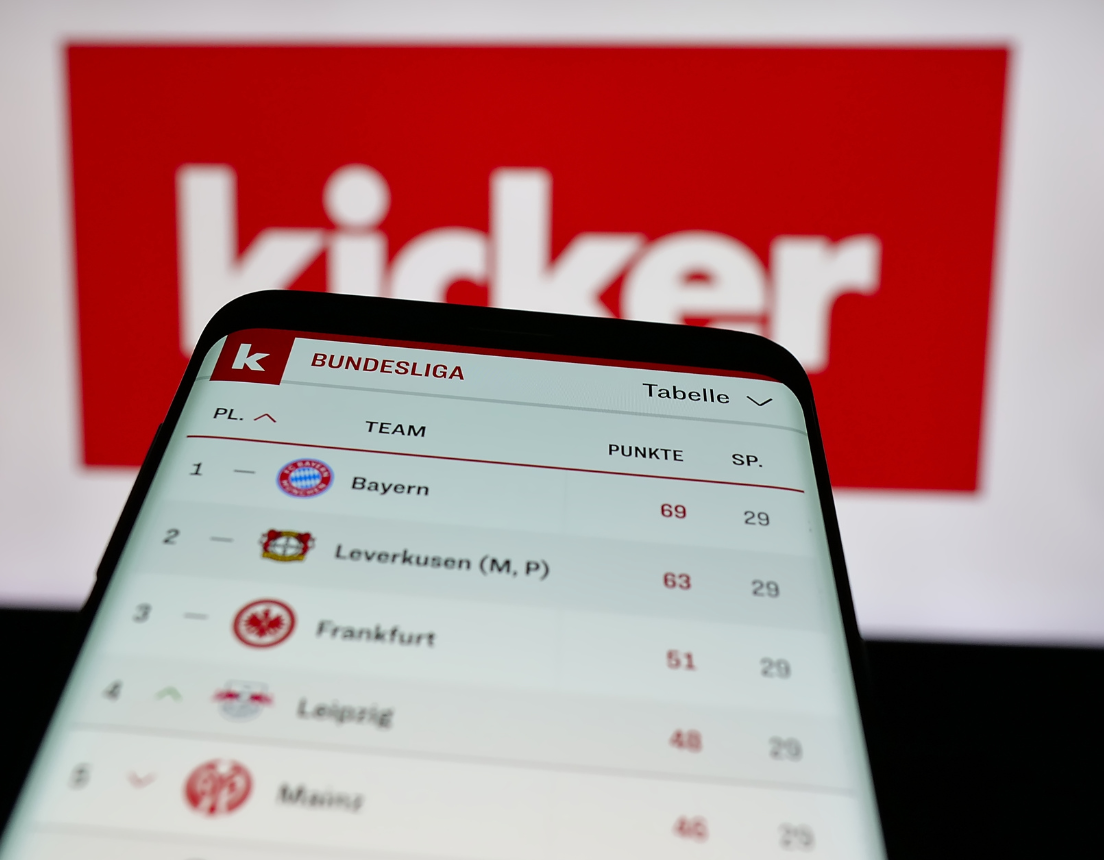 Image of the Bundesliga league app, showing league standings.