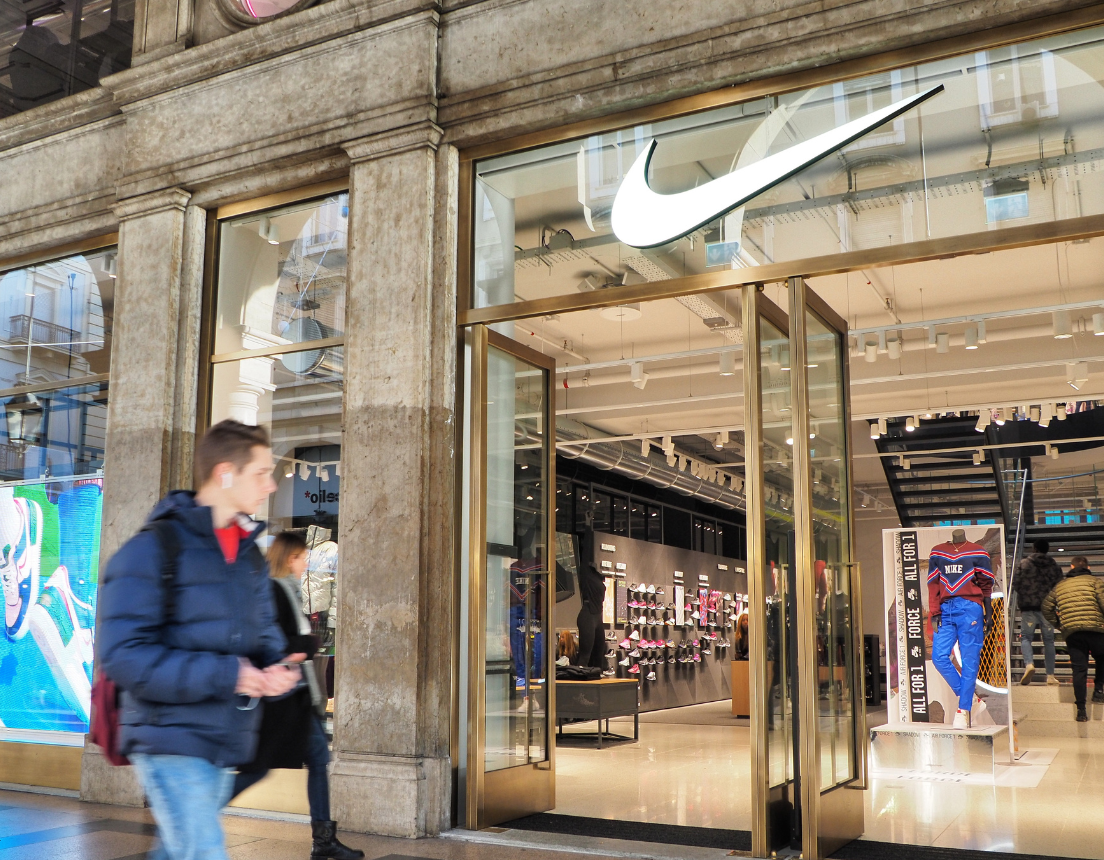 View inside Nike store from exterior.
