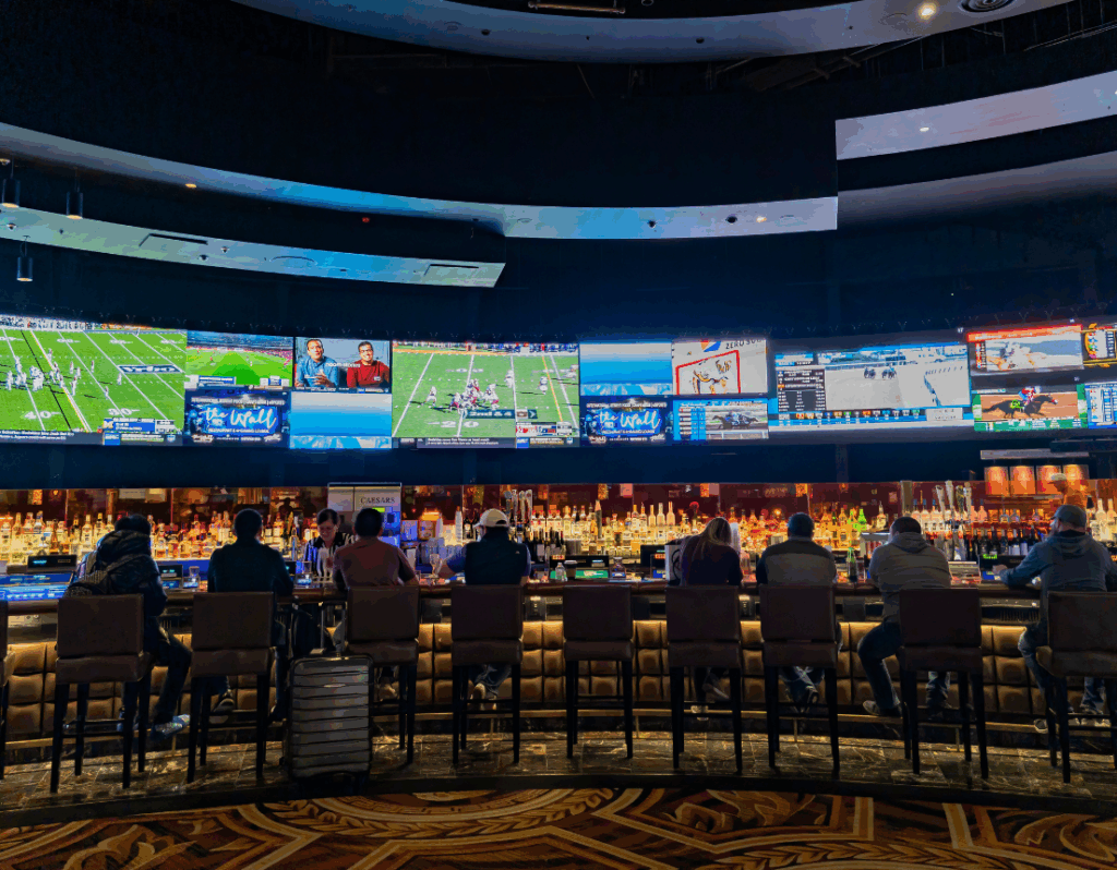 Fans in sports bar watch a variety of sporting events.