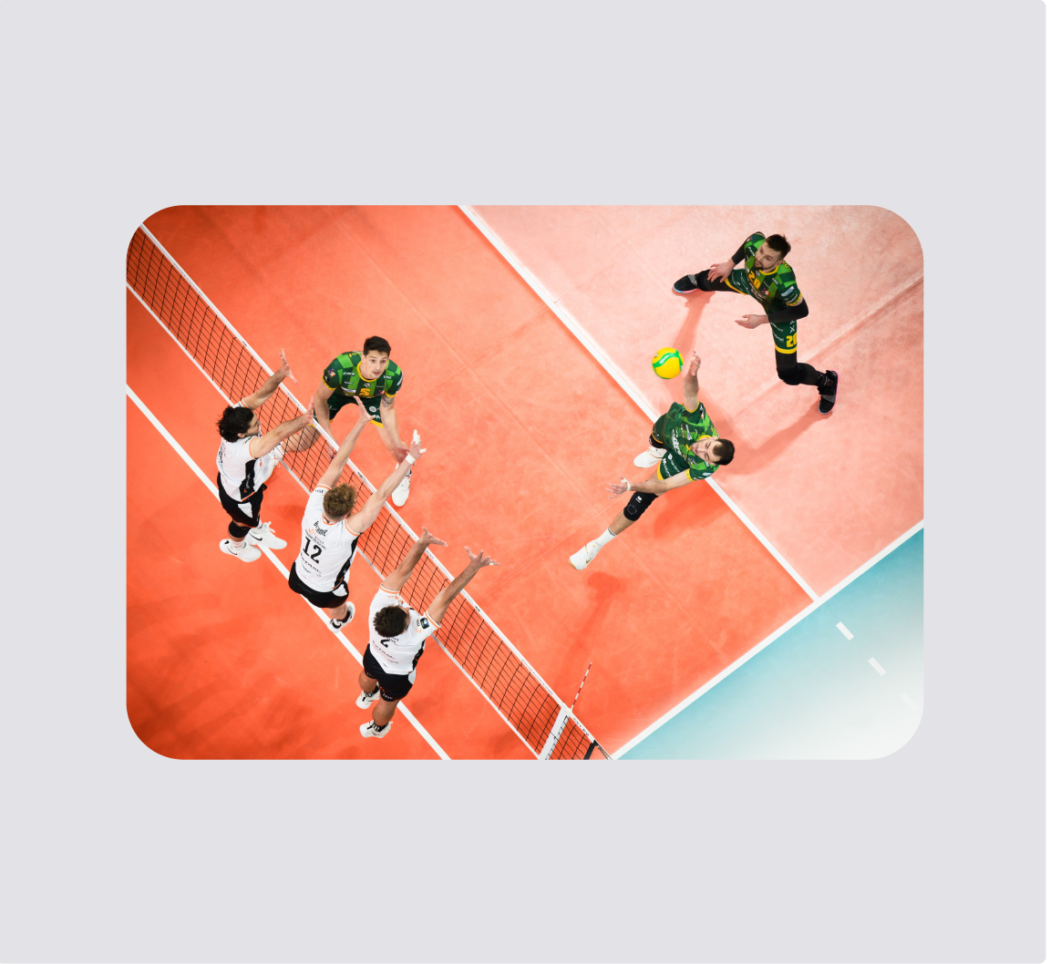 overhead view of volleyball match.